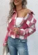 Women Autumn Crop Plaid Cardigan Shirt Vintage Jacket Coat