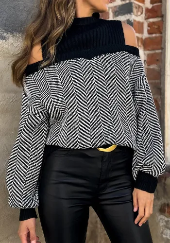 Women autumn and winter knitting half-high collar striped sweater