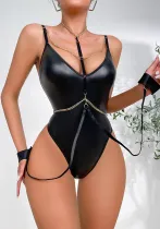 Sexy Lingerie Pu Leather Strap One-Piece Women's Bodysuit