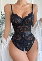 Sexy Lingerie Bowknot Open Crotch Lace Bodysuit