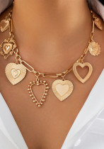 Accessories Metal Heart Print Pendant Necklace Peach Heart Tassel Necklace