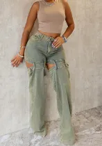 Women's Straight Street Fashion Washed Hollow Denim Pants