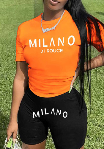 Plus Size Women's Fashion Printed Short Sleeve T-Shirt Shorts Two Piece Set