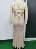 Sexy Low Back Strap Sequin Women's Evening Dress