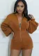 Women's Fashion Zipper Long Sleeve Cargo Shorts Jumpsuit
