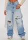 Women Winter Street Irregular Ripped Denim Straight Pants