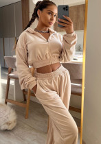 Women Long Sleeve Zipper Casual Hoodies and Long PantsTwo Piece Set