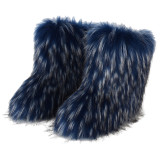 Women furry boots winter warm plus velvet mid-calf boots snow boots