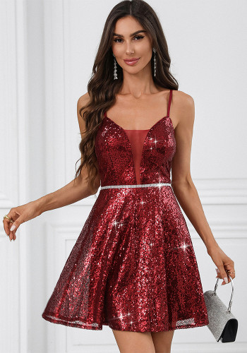 Sexy Low Back Strap Sequin Women's Nightclub Dress