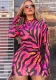 Women Zebra Print Half High Neck Long Sleeve Sexy Bodycon Dress