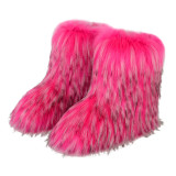 Women furry boots winter warm plus velvet mid-calf boots snow boots
