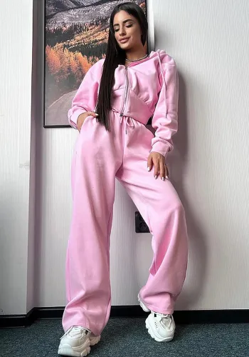 Women Fall Casual Long Sleeve Zipper Hoodies andSolid Lace-up PantsTwo Piece Set