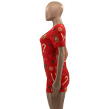 Christmas Women printed knitting jumpsuit