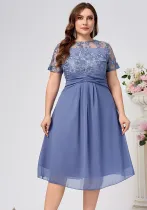 Plus Size Women Chiffon Short Sleeve Dress