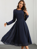 Women Sexy Long Sleeve Chiffon Patchwork Lace Evening Dress