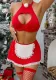 Christmas Women New Year Red Maid Costume Halter Neck Heart Print Hollow Sexy LingerieSet