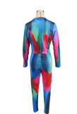Fashionable Autumn Print Zipper Long Sleeve Slim Fit Two-Piece Pants Set