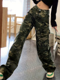 High Street Camouflage Cargo Jeans Women's Hip Hop Denim Straight Pants