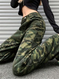 High Street Camouflage Cargo Jeans Women's Hip Hop Denim Straight Pants