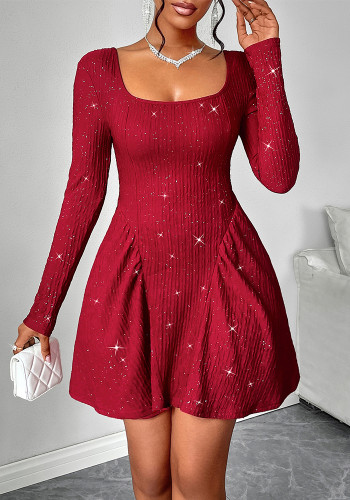 Women solid long-sleeved square-neck dress