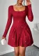 Women solid long-sleeved square-neck dress