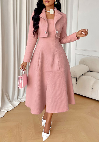 Women coat solid dress two-piece set
