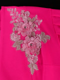 Women V-neck Lantern Sleeve Embroidered Dress