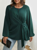 Plus size Women lace long sleeve Lace-Up Shirt