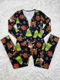 Christmas Women casual printed long sleeve jumpsuit