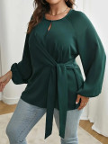 Plus size Women lace long sleeve Lace-Up Shirt