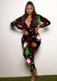 Christmas Women casual printed long sleeve jumpsuit