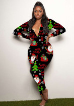Christmas Women casual printed long sleeve jumpsuit