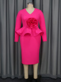 Women V-neck Long Sleeve Ruffle Formal Party Dress