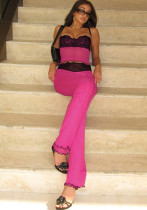 Women spring suspenders Off Shoulder Crop vests and Pant two-piece sets