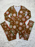 Christmas Women casual printed long sleeve jumpsuit