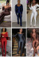 Women V-Neck Long-Sleeved Solid Jumpsuit