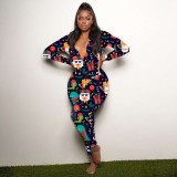 Christmas Women casual printed long sleeve jumpsuit