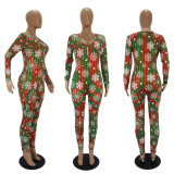 Christmas Women casual printed long sleeve jumpsuit