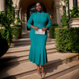 Plus Size Women African Shirt Collar Formal Party Fishtail Dresses