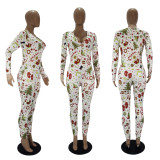 Christmas Women casual printed long sleeve jumpsuit