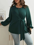 Plus size Women lace long sleeve Lace-Up Shirt