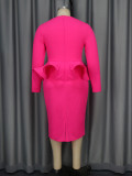 Women V-neck Long Sleeve Ruffle Formal Party Dress