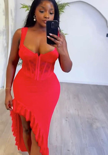 Women Sexy Suspender Vest Sexy Irregular and Skirt Two-Piece Set