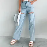 Women Ripped Wide-Leg Denim Pants