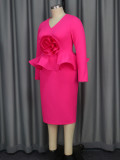Women V-neck Long Sleeve Ruffle Formal Party Dress