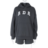 Women Winter Letter Print Long Sleeve Hoodies And Shorts Two-piece Set