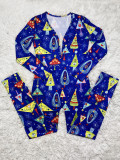 Christmas Women casual printed long sleeve jumpsuit