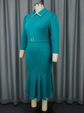 Plus Size Women African Shirt Collar Formal Party Fishtail Dresses