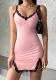 Women lace patchwork Contrast color slit suspender skirt