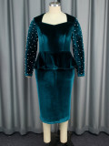 Women Elegant Long Sleeve Beaded Dress